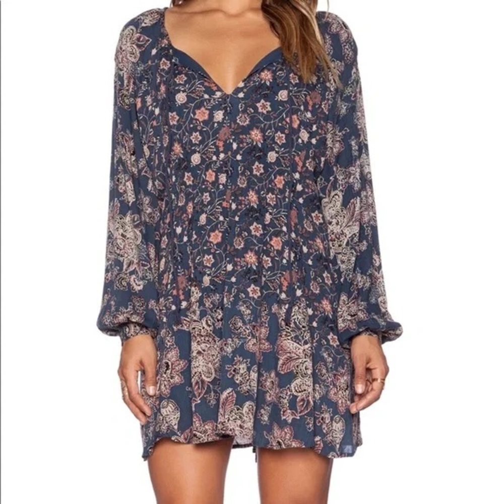 Free People Luck Loosey Dress Indigo Sz Large